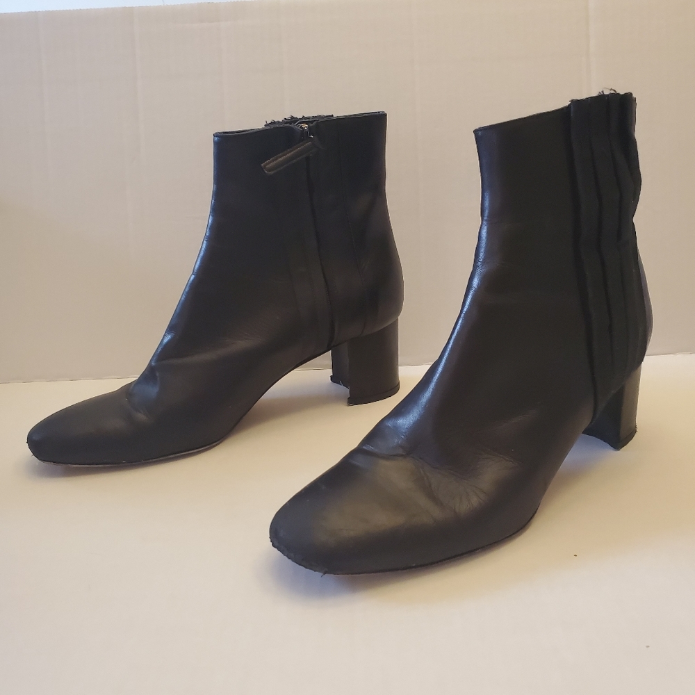 Zane Leather and cotton pleated leather boots. Block heel. Beautifully crafted.